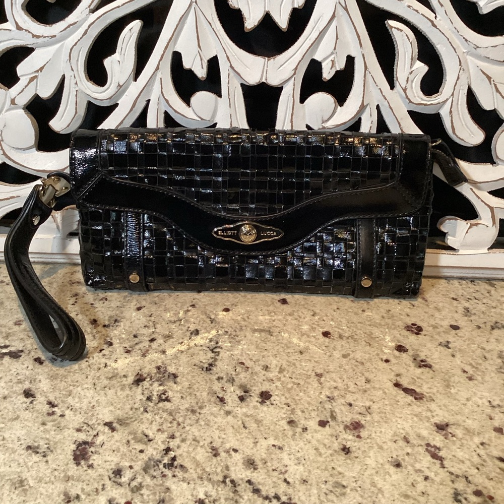 Elliot Lucca Black Leather Weave Bag